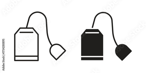 Tea bag icon set in flat and line style vectors