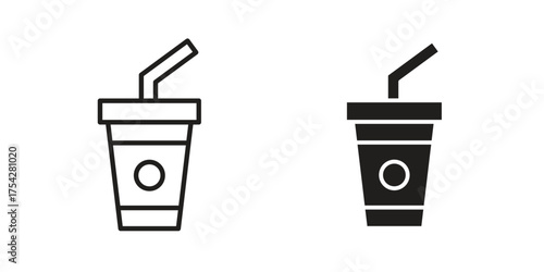 Swoosh Cup icon set in flat and line style vectors