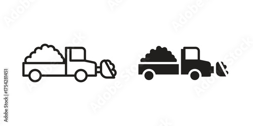Snowplow icon set in flat and line style vectors
