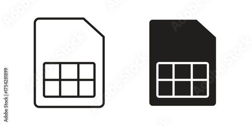 Sim card icon set in flat and line style vectors
