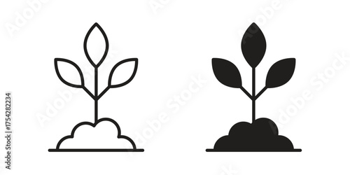 Seedling icon set in flat and line style vectors
