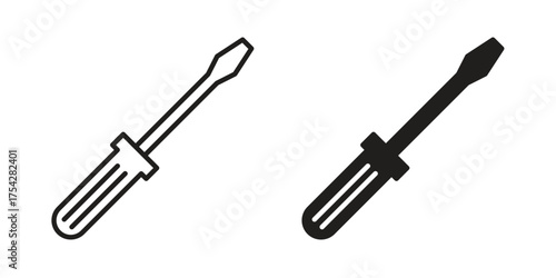 Screwdriver icon set in flat and line style vectors