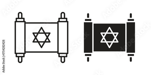 Scroll Torah icon set in flat and line style vectors