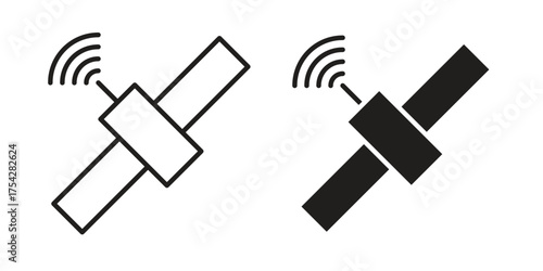 Satellite icon set in flat and line style vectors