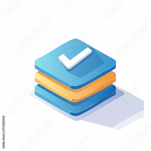 Stacked Isometric Layers with Checkmark Modern Design Concept.
