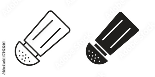 Salt shaker icon set in flat and line style vectors