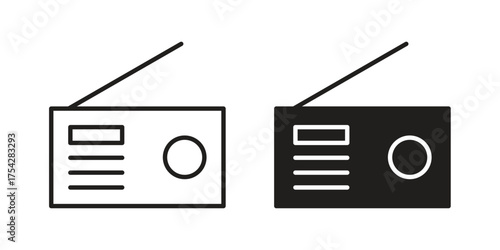 Radio icon set in flat and line style vectors