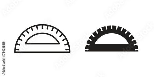 Protractor icon set in flat and line style vectors