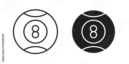 Pool 8 ball icon set in flat and line style vectors