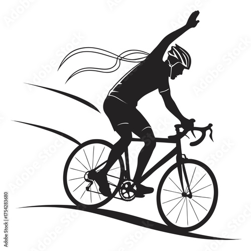 Vector art of silhouette of cyclist winning race