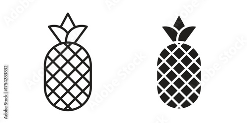 Pineapple icon set in flat and line style vectors