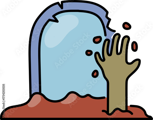 Zombie hand raised from grave illustration
