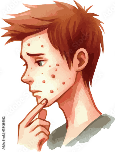 Vector watercolor painted illustration of a human with acne