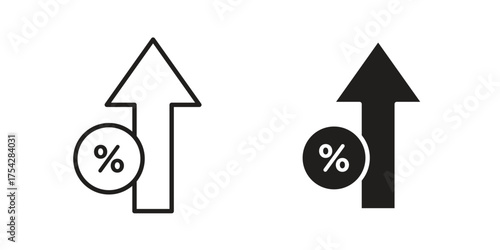 Percent down icon set in flat and line style vectors