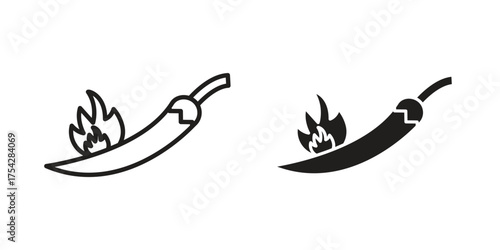 Pepper hot icon set in flat and line style vectors