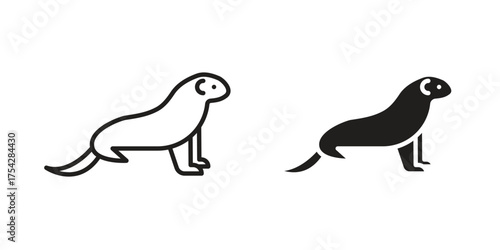 Otter icon set in flat and line style vectors