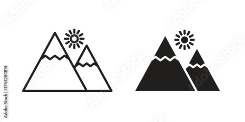 Mountain icon set in flat and line style vectors