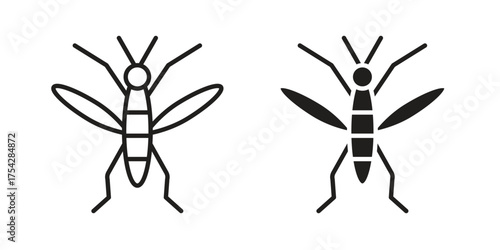 Mosquito icon set in flat and line style vectors