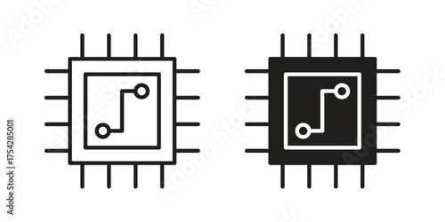 Tableau sur toile Microchip icon set in flat and line style vectors