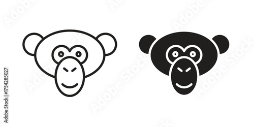 Monkey icon set in flat and line style vectors