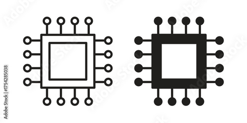 Microchip icon set in flat and line style vectors