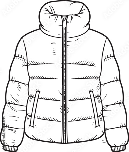 Black and White Outline of a Puffer Jacket down jacket