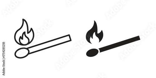Match fire icon set in flat and line style vectors