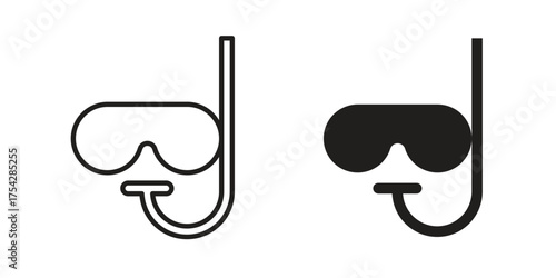 Mask snorkel icon set in flat and line style vectors