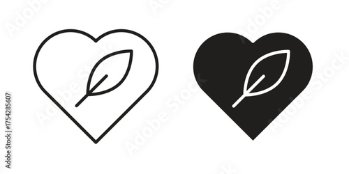 Leaf heart icon set in flat and line style vectors