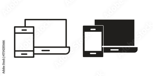 Laptop and Mobile icon set in flat and line style vectors