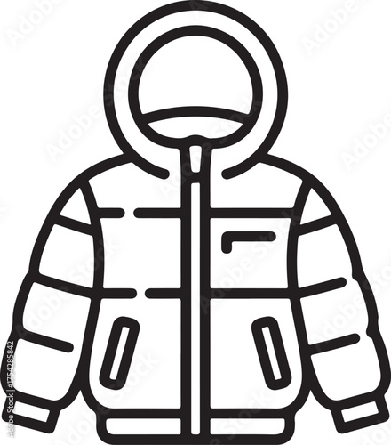 Outline icon of a quilted hooded jacket with chest pocket