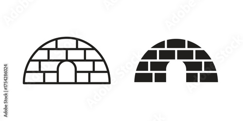 Igloo icon set in flat and line style vectors