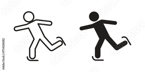 Ice skate icon set in flat and line style vectors