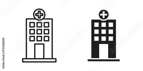 Hospital icon set in flat and line style vectors