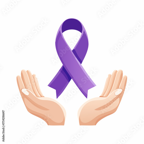Hands Holding Purple Awareness Ribbon for Cancer and Disease Support