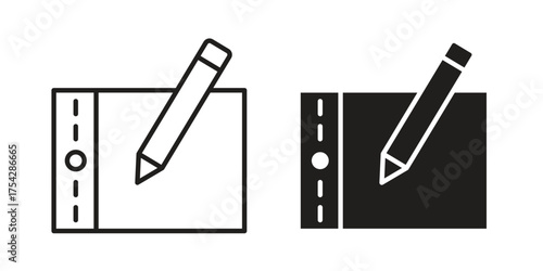 Graphic tablet icon set in flat and line style vectors