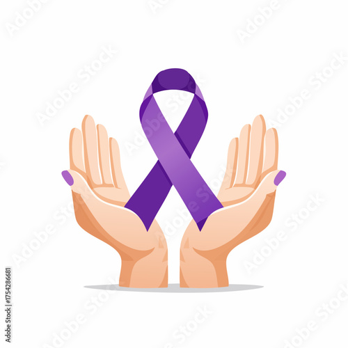 Cupped Hands Holding Purple Awareness Ribbon for Health Support