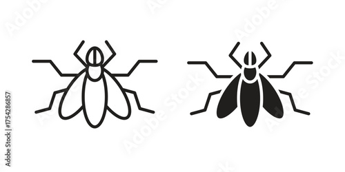 Fly insect icon set in flat and line style vectors