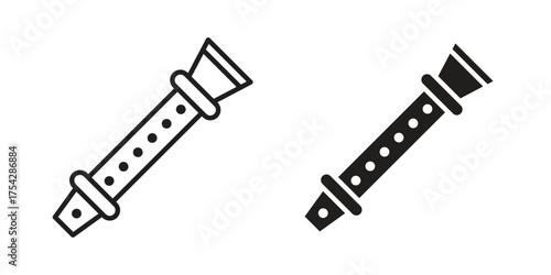 Flute icon set in flat and line style vectors
