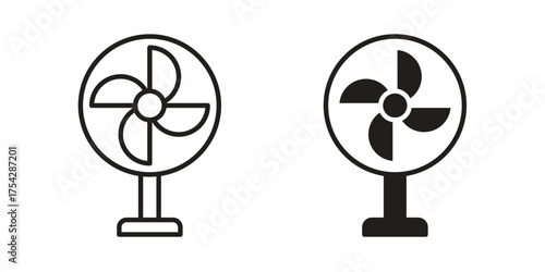 Fan icon set in flat and line style vectors