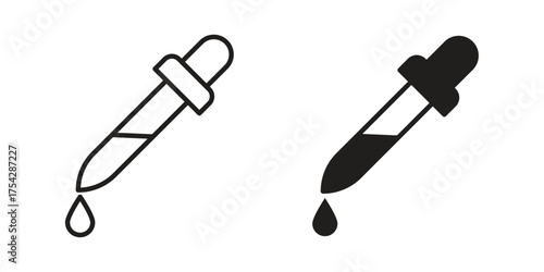 Eye dropper half icon set in flat and line style vectors