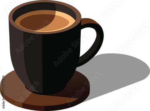 Vector illustration of a dark matte ceramic mug filled with creamy frothy coffee