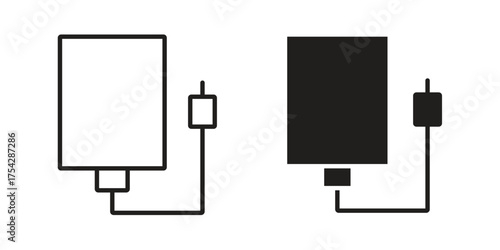 External hard drive icon set in flat and line style vectors