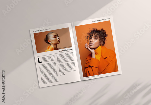 Isolated Open Magazine Mockup with Soft Shadows