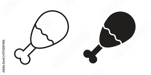 Drumstick bite icon set in flat and line style vectors