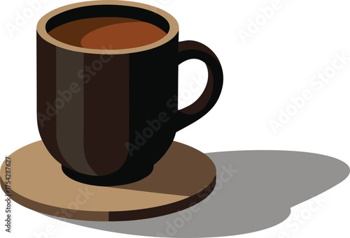 Dark matte ceramic coffee mug filled with creamy frothy beverage vector illustration