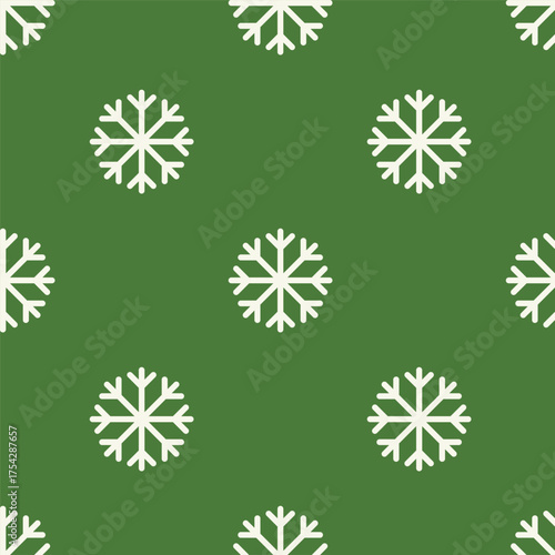 Minimalistic seamless pattern with snowflakes on a green background