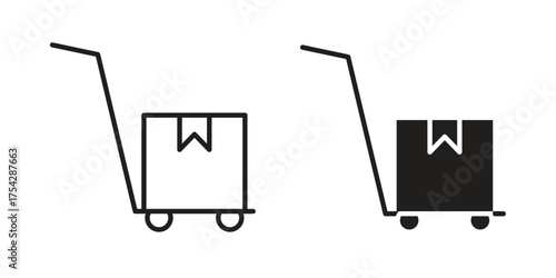 Dolly flatbed icon set in flat and line style vectors