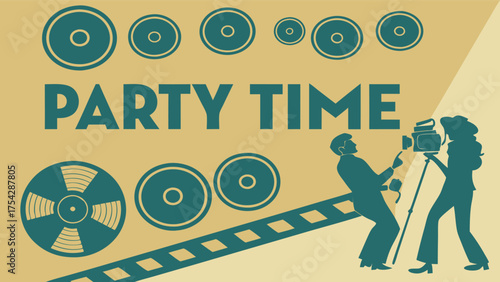 Retro party time invitation with a vintage film theme perfect for event promotions or stylish announcements, created from scalable vector graphics