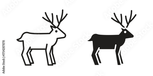 Deer icon set in flat and line style vectors